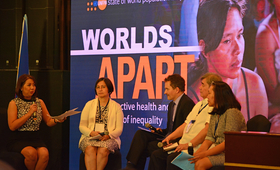 CNN Philippines' Ruth Cabal moderates a panel discussion with Ms. Emmeline Verzosa, Executive Director, Philippine Commission on Women (PCW); UNFPA Country Representative Klaus Beck; Dr. Juan Antonio A. Perez III Executive Director, POPCOM; and Ms. Leah Barbia, Officer in Charge, Gender Equality and Women’s Human Rights Center Commission on Human Rights.