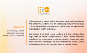 Statement in increased cases of adolescent pregnancy among girls 10-14 years old