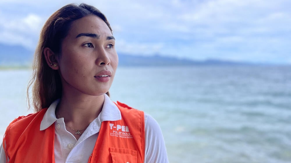 Humanitarian aid worker looking to the side