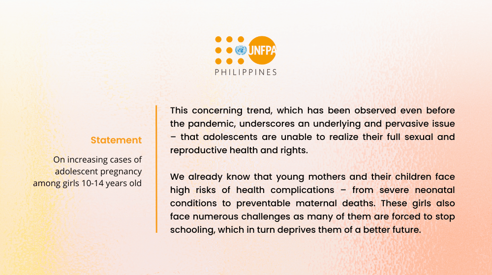 Statement in increased cases of adolescent pregnancy among girls 10-14 years old