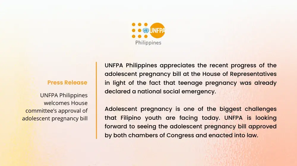 UNFPA Philippines welcomes House committee’s approval of adolescent pregnancy bill