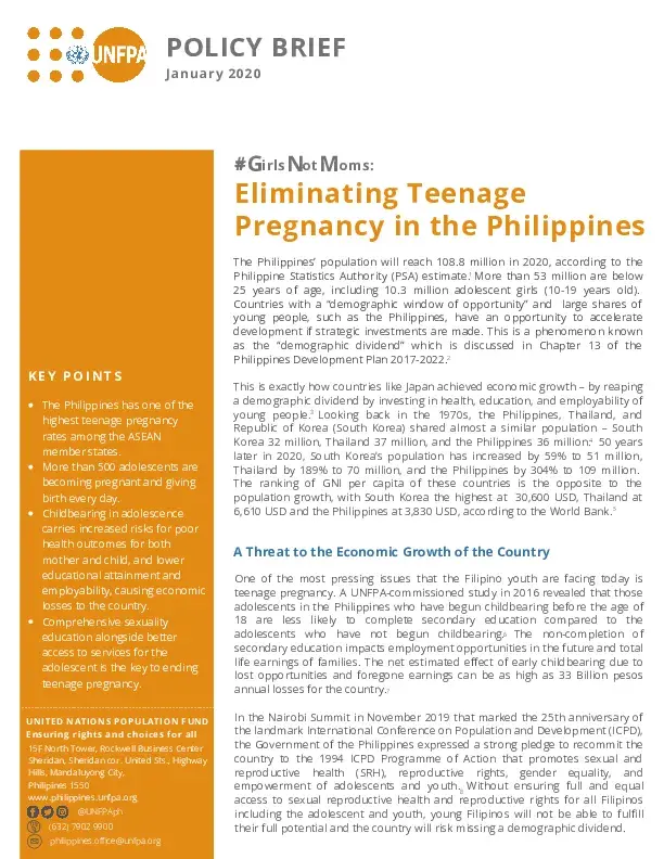 #GirlsNotMoms: Eliminating Teenage Pregnancy in the Philippines